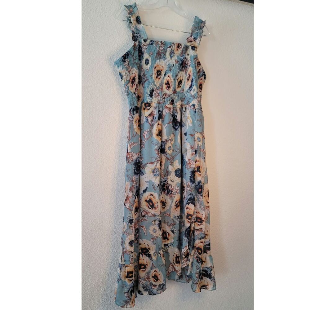 Maurice's Smocked-bodice Floral Maxi Tank Dress Ruffle Hemed Side Slit Sz XL